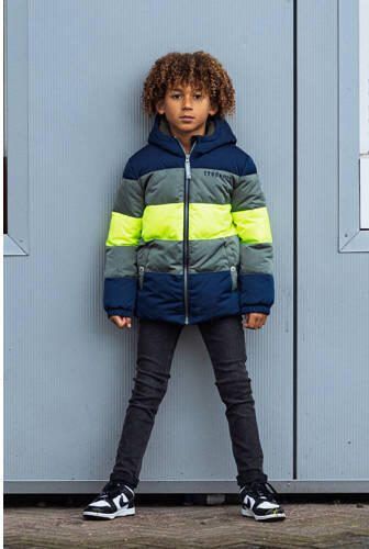 TYGO & vito gewatteerde winterjas Joppe donkerblauw groen neon geel Jongens Polyester Capuchon 122 128 - Foto 2