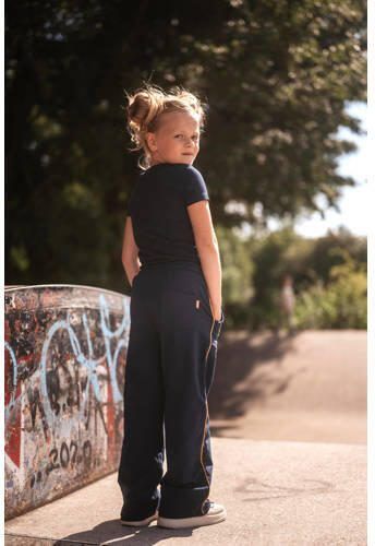 TYGO & vito regular fit broek Pip met zijstreep donkerblauw Meisjes Katoen 110 116 - Foto 3