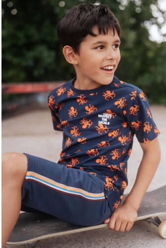 TYGO & vito regular fit sweatshort Bing met zijstreep donkerblauw muticolor Korte broek 110 116 - Foto 2