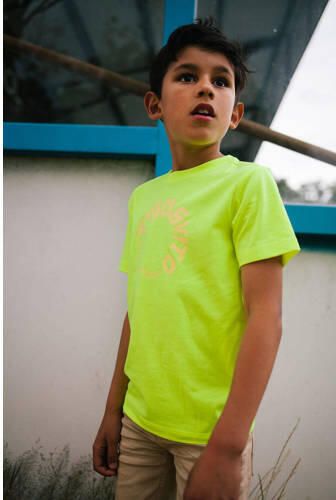 TYGO & vito T-shirt James met logo neongeel Jongens Polyester Ronde hals 110 116
