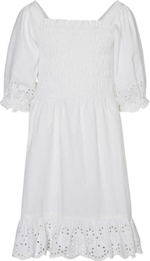 VERO MODA GIRL jurk VMCAITLYN wit Meisjes Katoen Vierkante hals Effen 128