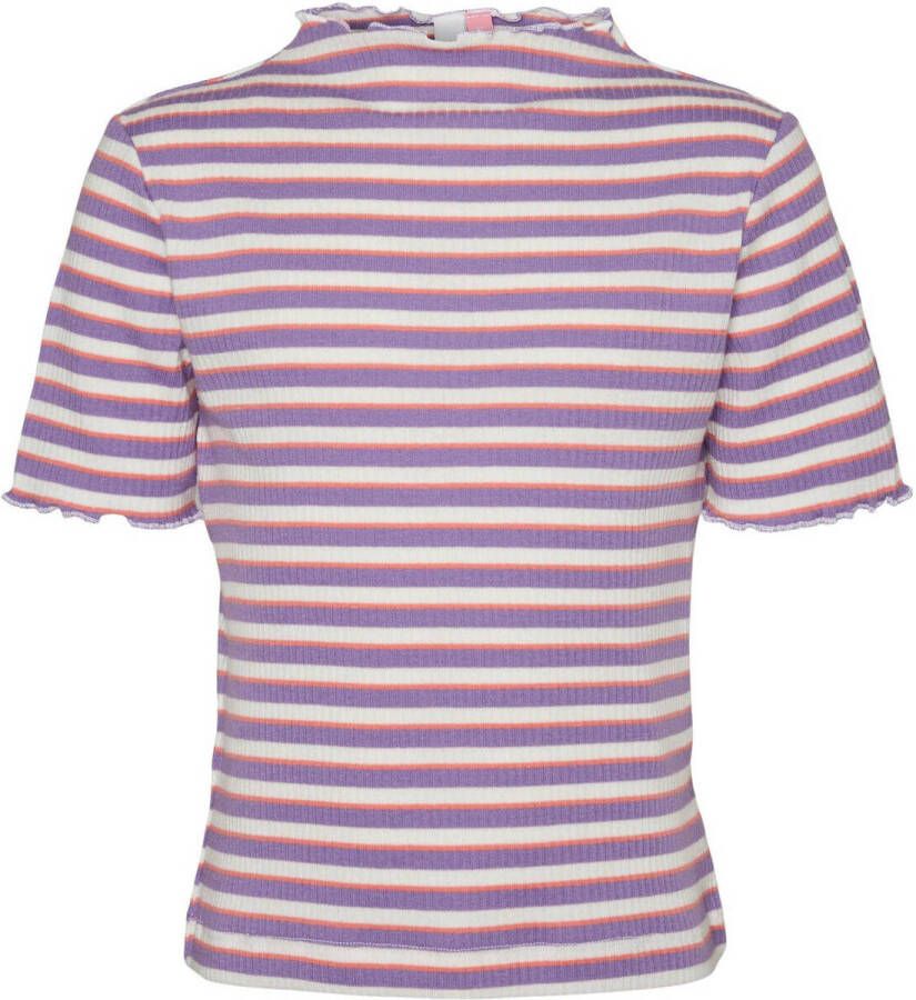 VERO MODA GIRL gestreept ribgebreid T-shirt VMVIO wit paars roze Meisjes Katoen Ronde hals 146 152
