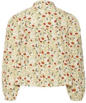 VERO MODA GIRL gebloemde blouse VMBIA beige rood Meisjes Katoen Mao kraag 128