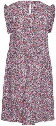 VERO MODA GIRL gebloemde jurk VMTARA roze oranje wit Meisjes Polyester V-hals 146