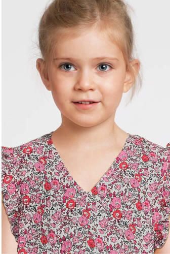 VERO MODA GIRL gebloemde jurk VMTARA roze oranje wit Meisjes Polyester V-hals 146 - Foto 3