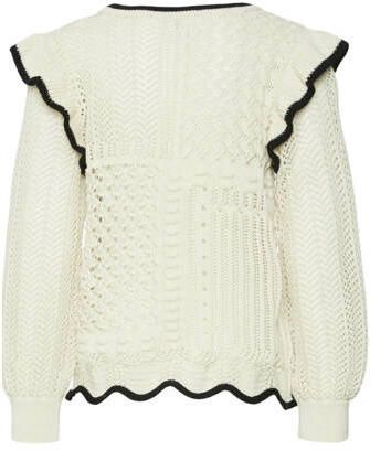 VERO MODA GIRL gebreide trui ecru Meisjes Katoen Ronde hals Meerkleurig 134 140