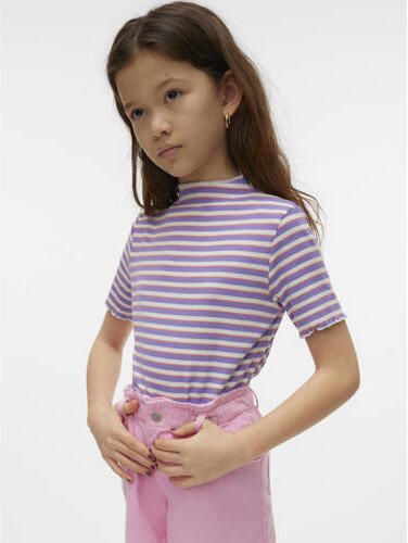 VERO MODA GIRL gestreept ribgebreid T-shirt VMVIO wit paars roze Meisjes Katoen Ronde hals 146 152 - Foto 3