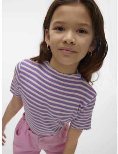 VERO MODA GIRL gestreept ribgebreid T-shirt VMVIO wit paars roze Meisjes Katoen Ronde hals 146 152 - Foto 2
