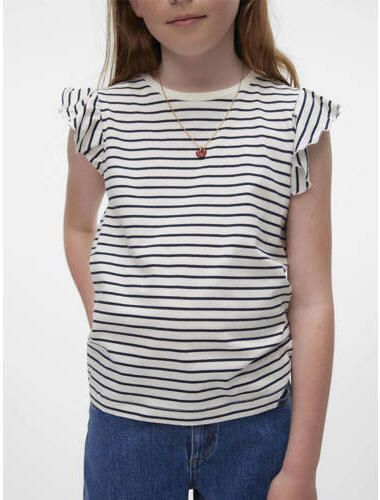 VERO MODA GIRL gestreept T-shirt VMLEILA FRANCIS donkerblauw wit Meisjes Katoen Ronde hals 134 140 - Foto 2