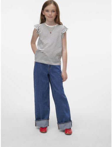 VERO MODA GIRL gestreept T-shirt VMLEILA FRANCIS donkerblauw wit Meisjes Katoen Ronde hals 134 140 - Foto 3