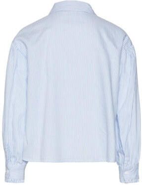 VERO MODA GIRL gestreepte blouse VMPINNY lichtblauw wit Meisjes Katoen Klassieke kraag 116
