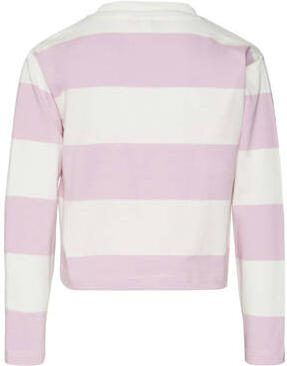 VERO MODA GIRL gestreepte crop top VMONELLA roze wit Meisjes Katoen Ronde hals 122 128
