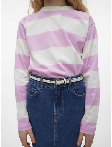 VERO MODA GIRL gestreepte crop top VMONELLA roze wit Meisjes Katoen Ronde hals 122 128 - Foto 2