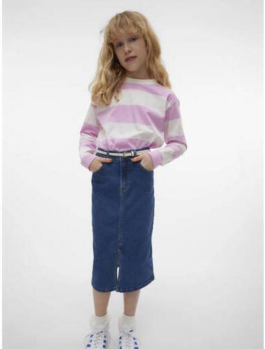 VERO MODA GIRL gestreepte crop top VMONELLA roze wit Meisjes Katoen Ronde hals 122 128 - Foto 3
