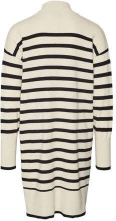 VERO MODA GIRL gestreepte jurk VMNEWHAPPINESS ecru zwart Meisjes Viscose (duurzaam materiaal) Opstaande kraag 146 152