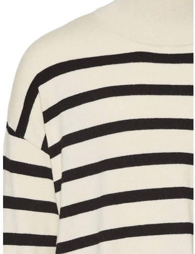 VERO MODA GIRL gestreepte jurk VMNEWHAPPINESS ecru zwart Meisjes Viscose (duurzaam materiaal) Opstaande kraag 146 152 - Foto 2