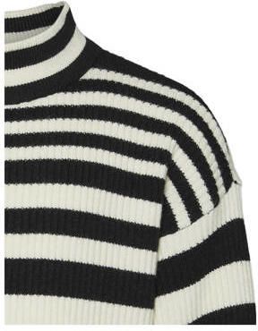 VERO MODA GIRL gestreepte ribgebreide trui VMHERMOSA zwart beige Meisjes Viscose Opstaande kraag 122 128
