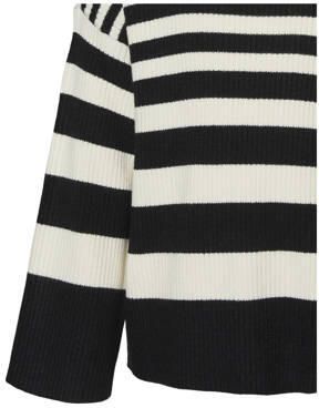 VERO MODA GIRL gestreepte ribgebreide trui VMHERMOSA zwart beige Meisjes Viscose Opstaande kraag 122 128 - Foto 2