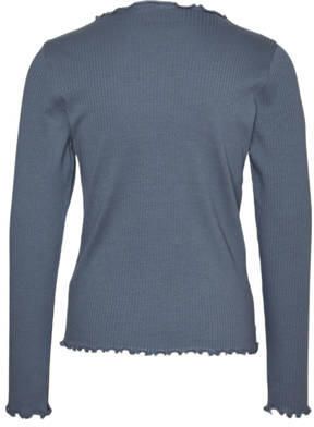 VERO MODA GIRL longsleeve VMLAVENDER KELLY met hartjes en borduursels middenblauw Meisjes Stretchkatoen Ronde hals 134 140