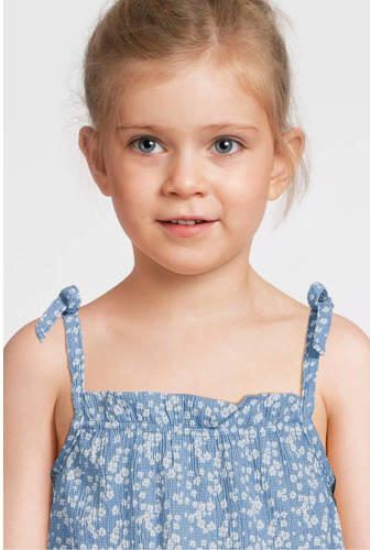 VERO MODA GIRL playsuit VMHAYA met all over print blauw wit Meisjes Polyester Vierkante hals 116 - Foto 2