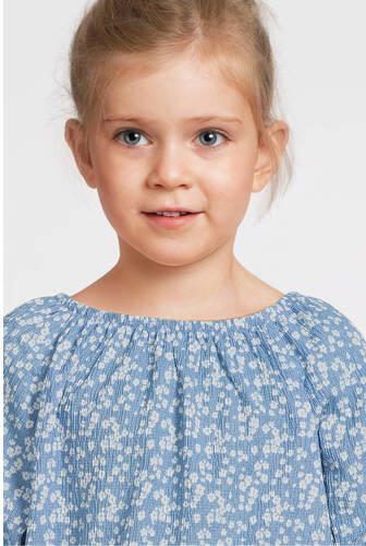 VERO MODA GIRL top met all over print en textuur blauw wit Meisjes Polyester Boothals 134 140 - Foto 6