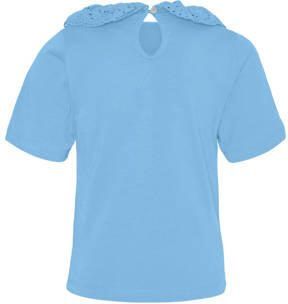 VERO MODA GIRL top VMPANNA GLENN lichtblauw Meisjes Katoen Peter Pan-kraag 134 140