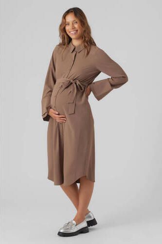 VERO MODA MATERNITY blousejurk VMMPIXI met ceintuur lichtbruin Dames Polyester Klassieke kraag XL - Foto 3