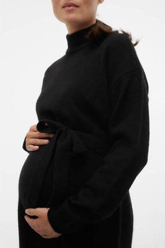 VERO MODA MATERNITY gebreide zwangerschapsjurk VMMKADEN met ceintuur zwart Dames Gerecycled dons Opstaande kraag S - Foto 3