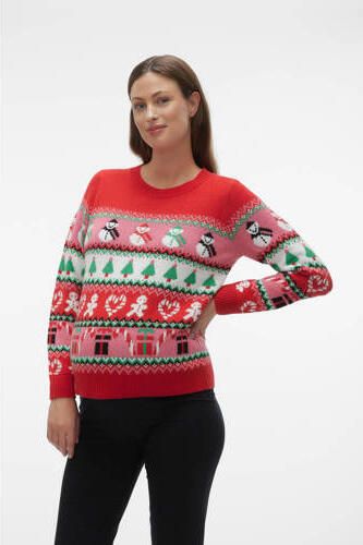 VERO MODA MATERNITY gebreide zwangerschapstrui VMMXMASMiX met all over print rood multicolor Dames Acryl Ronde hals XL