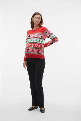 VERO MODA MATERNITY gebreide zwangerschapstrui VMMXMASMiX met all over print rood multicolor Dames Acryl Ronde hals XL - Foto 3