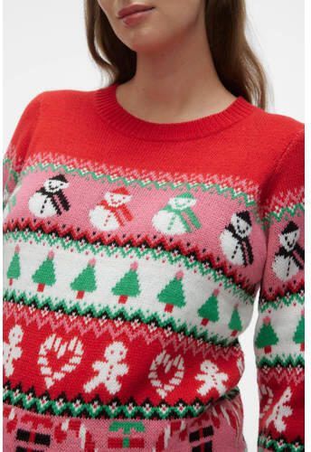 VERO MODA MATERNITY gebreide zwangerschapstrui VMMXMASMiX met all over print rood multicolor Dames Acryl Ronde hals XL - Foto 2