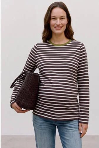 VERO MODA MATERNITY gestreepte zwangerschaps longsleeve donkerbruin wit olijfgroen Dames Katoen Ronde hals maat XL