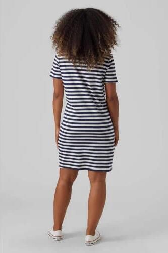 VERO MODA MATERNITY gestreepte zwangerschapsjurk VMMMOLLY donkerblauw wit Dames Katoen Ronde hals XL - Foto 4