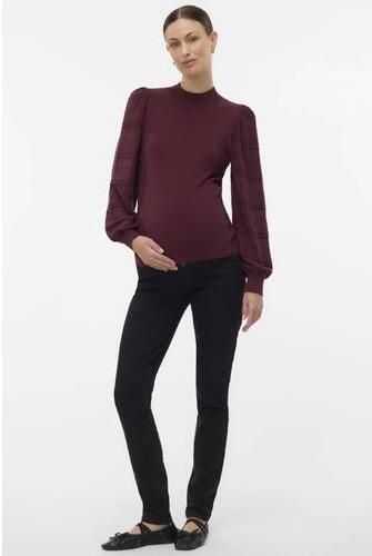 VERO MODA MATERNITY rechtvallende gebreide zwangerschapstrui donkerrood Dames Viscose Opstaande kraag maat XL - Foto 4