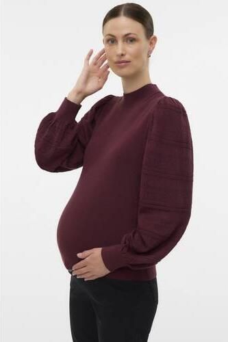 VERO MODA MATERNITY rechtvallende gebreide zwangerschapstrui donkerrood Dames Viscose Opstaande kraag maat XL - Foto 5