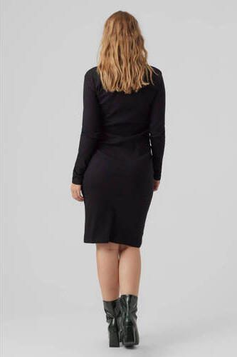 VERO MODA MATERNITY ribgebreide zwangerschaps- en voedingsjurk VMMLAVENDER zwart Dames Stretchkatoen V-hals XL - Foto 3
