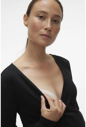 VERO MODA MATERNITY ribgebreide zwangerschaps- en voedingsjurk VMMLAVENDER zwart Dames Stretchkatoen V-hals XL - Foto 4