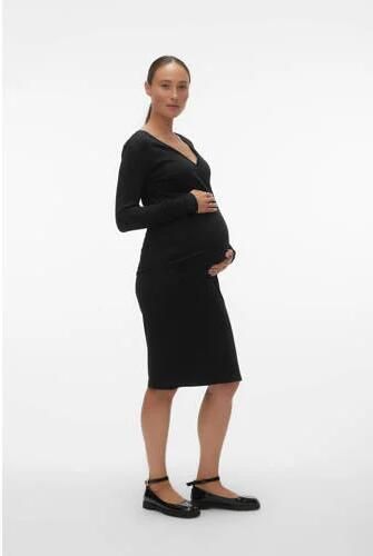 VERO MODA MATERNITY ribgebreide zwangerschaps- en voedingsjurk VMMLAVENDER zwart Dames Stretchkatoen V-hals XL - Foto 5