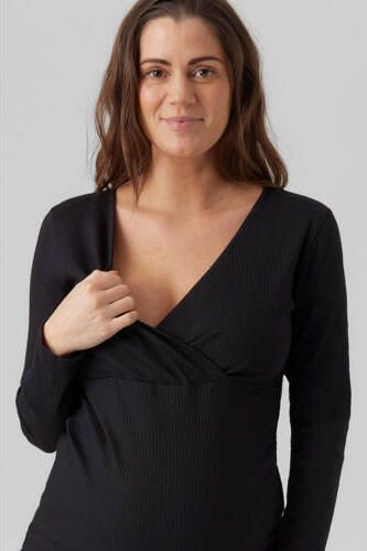 VERO MODA MATERNITY ribgebreide zwangerschaps- en voedingstop VMMLAVENDER zwart Dames Stretchkatoen V-hals XL - Foto 4