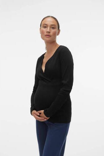 VERO MODA MATERNITY ribgebreide zwangerschaps- en voedingstop VMMLAVENDER zwart Dames Stretchkatoen V-hals XL - Foto 6