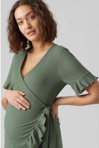 VERO MODA MATERNITY zwangerschapsjurk VMMGELINA met ruches groen Dames Polyester V-hals XL - Foto 3