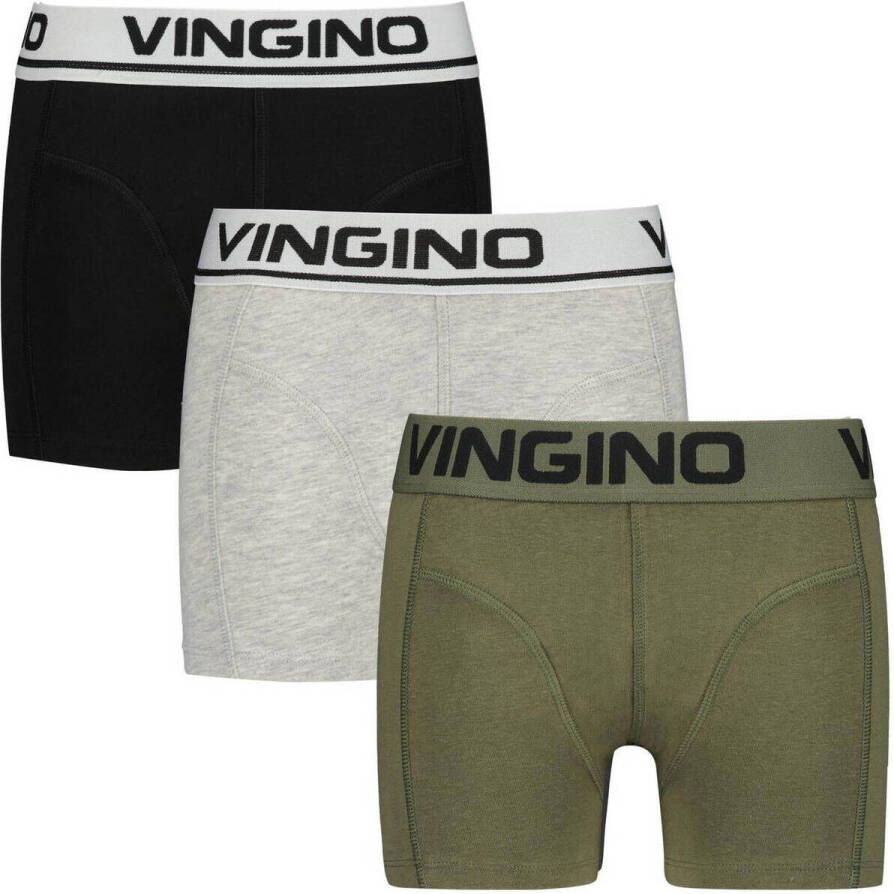 VINGINO boxershort set van 3 grijs melange army zwart Jongens Stretchkatoen 110 116