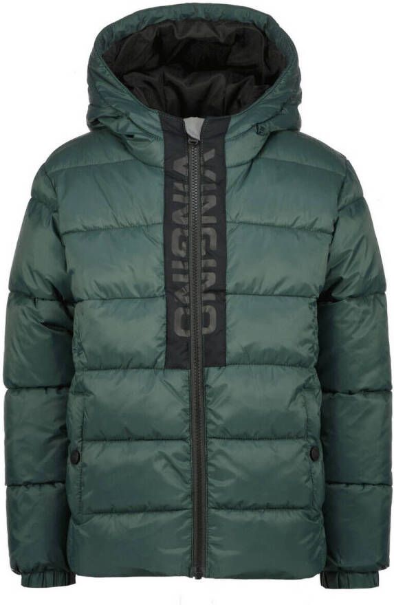 VINGINO gewatteerde winterjas Tarsol met logo donkergroen Jongens Nylon Capuchon 104