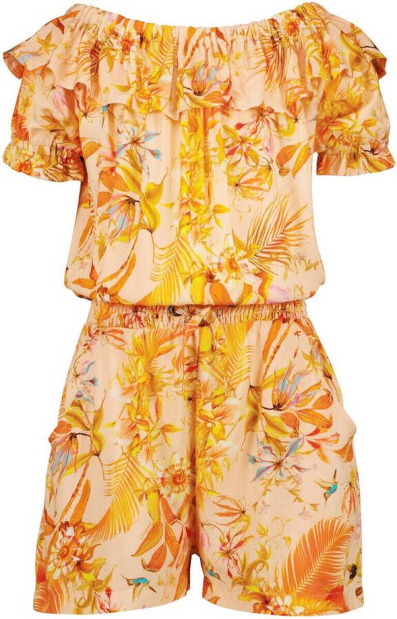 VINGINO gebloemde playsuit PHILINE oranje multi Meisjes Viscose Boothals 128 - Foto 3