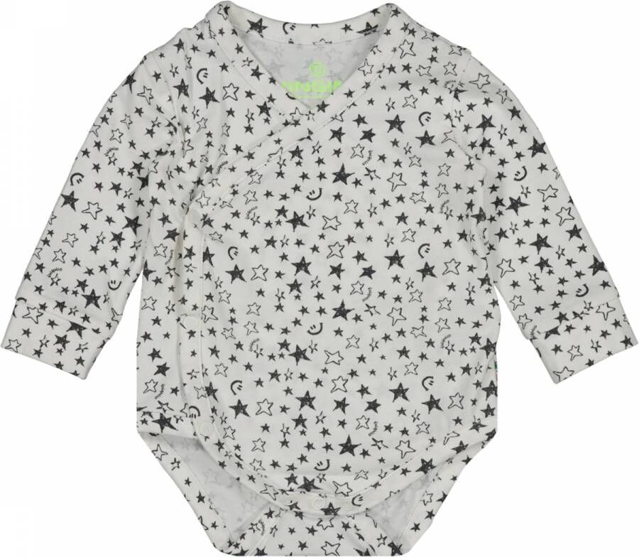 VINGINO new born overslag romper Peri met all over print grijs offwhite Stretchkatoen V-hals 50
