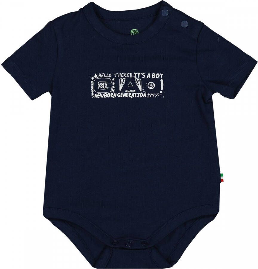 VINGINO newborn romper Puck met printopdruk donkerblauw Jongens Stretchkatoen Ronde hals 50