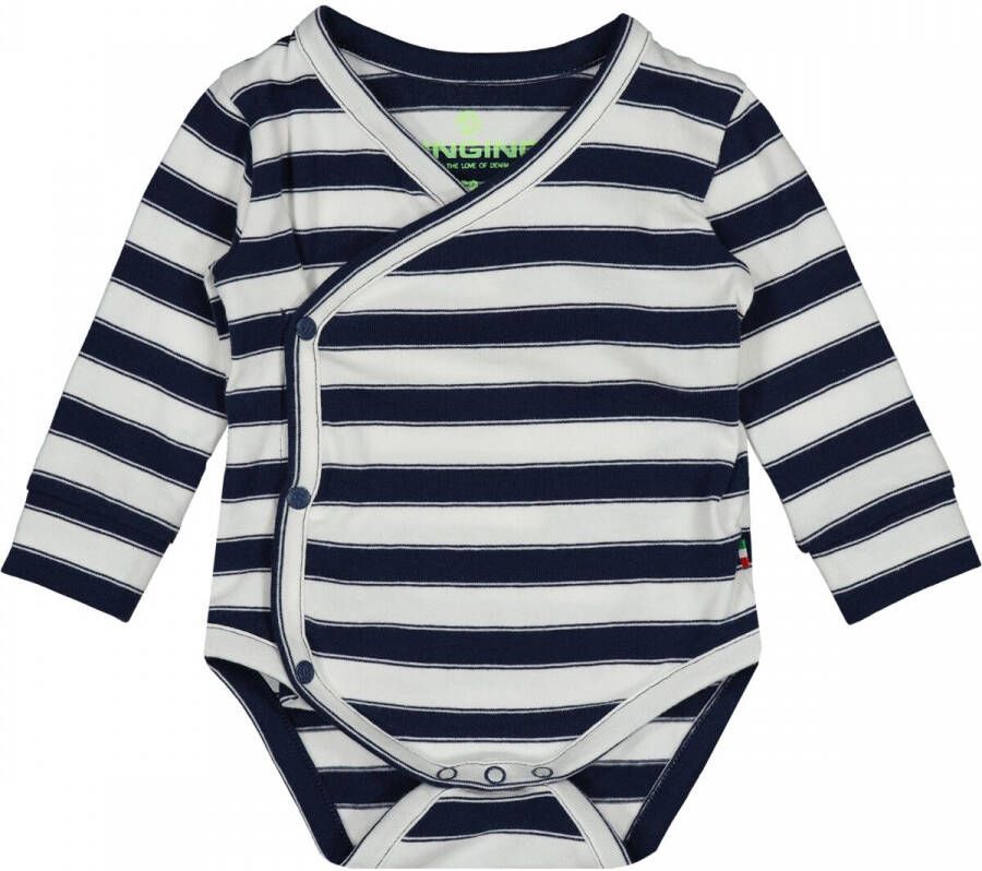 VINGINO gestreepte overslagromper Peri donkerblauw wit Jongens Stretchkatoen Ronde hals 56