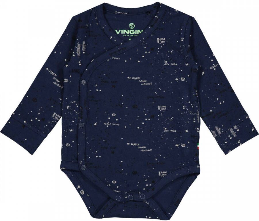 VINGINO overslagromper Peri met all over print donkerblauw Jongens Stretchkatoen Ronde hals 56
