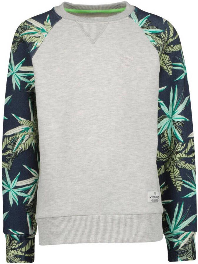 VINGINO sweater NOLOF met all over print groen donkerblauw grijs melange 140
