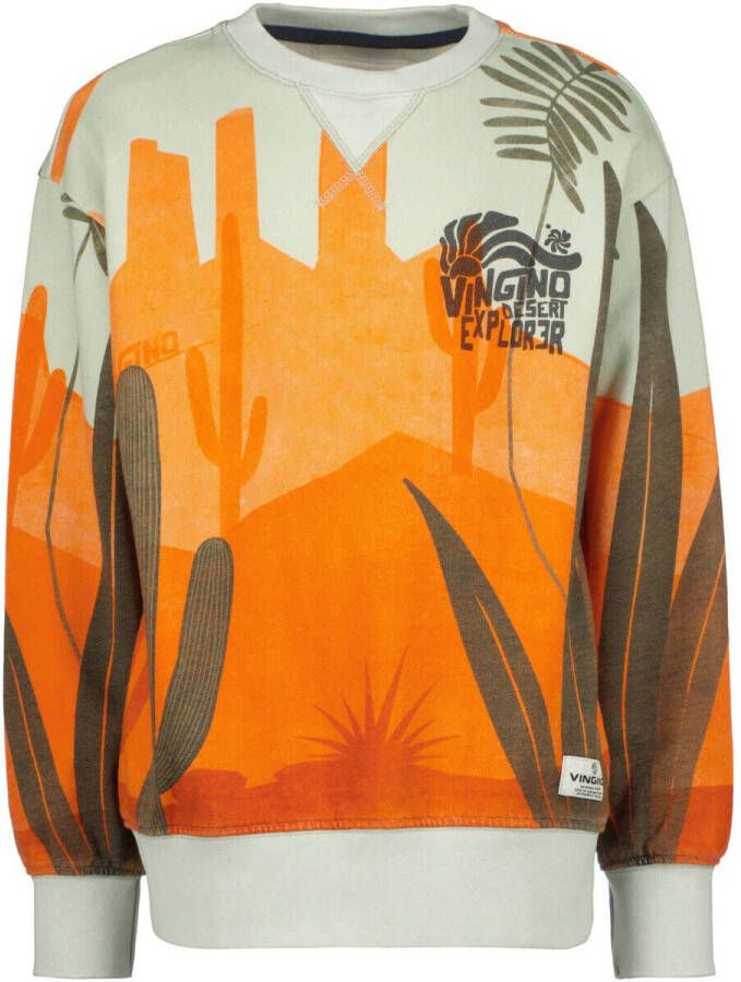 VINGINO sweater Nun met all over print oranje lichtgrijs All over print 116
